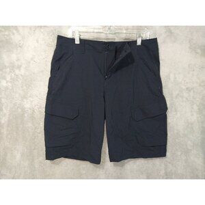 Under Armour UA Shorts Men 34 Black Cargo Fish Hunter Loose Heat Gear Mid Rise